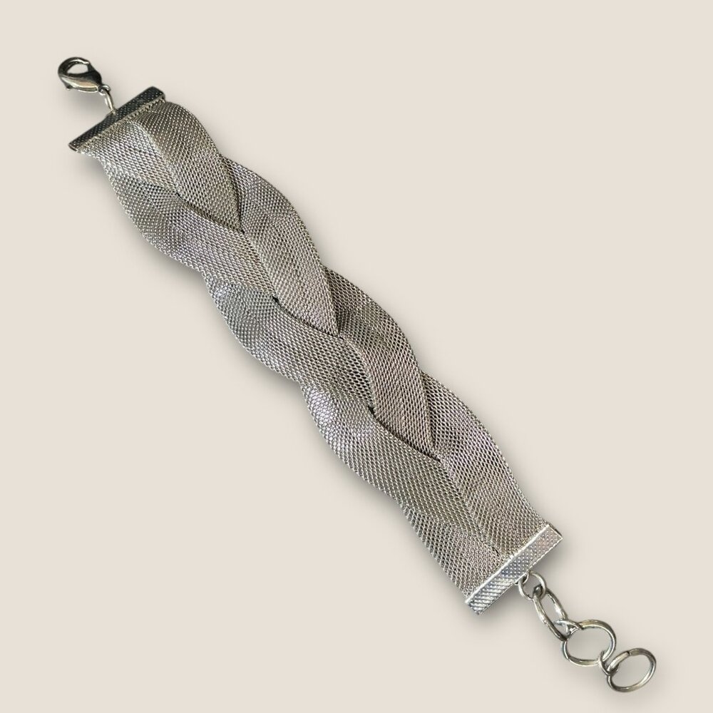 Braided Silver-Tone Mesh Bracelet With Adjustable 7-9 Inch Length & Lobster Clas